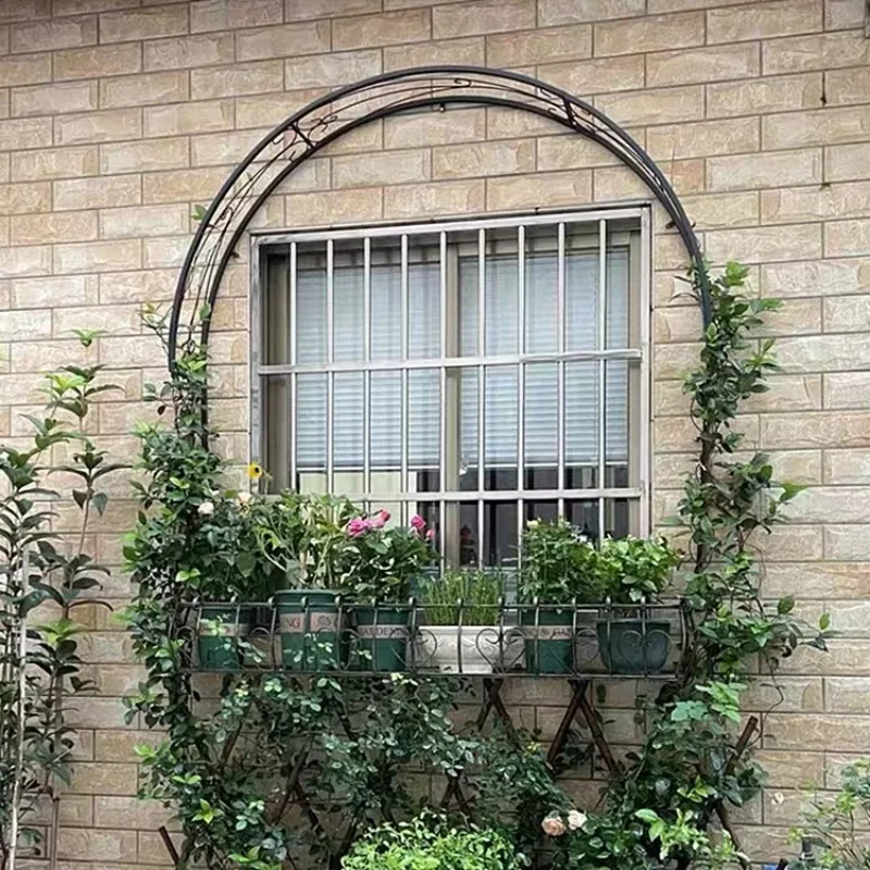 Half Arch Trellis for Window Iron Climbing Plant Support for Clematis Rustic Garden Gate Frame Outdoor Climbing Vine Trellis