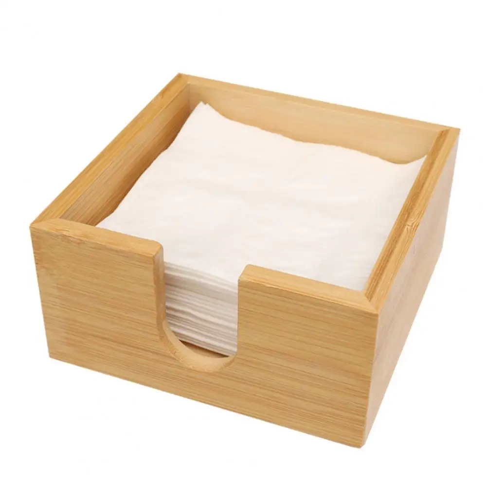 Wooden Napkin Holder Kitchen Napkin Dispenser Rustic Bamboo Countertop Tissue Holder Heavy Duty Wood Dinner Napkin for Square