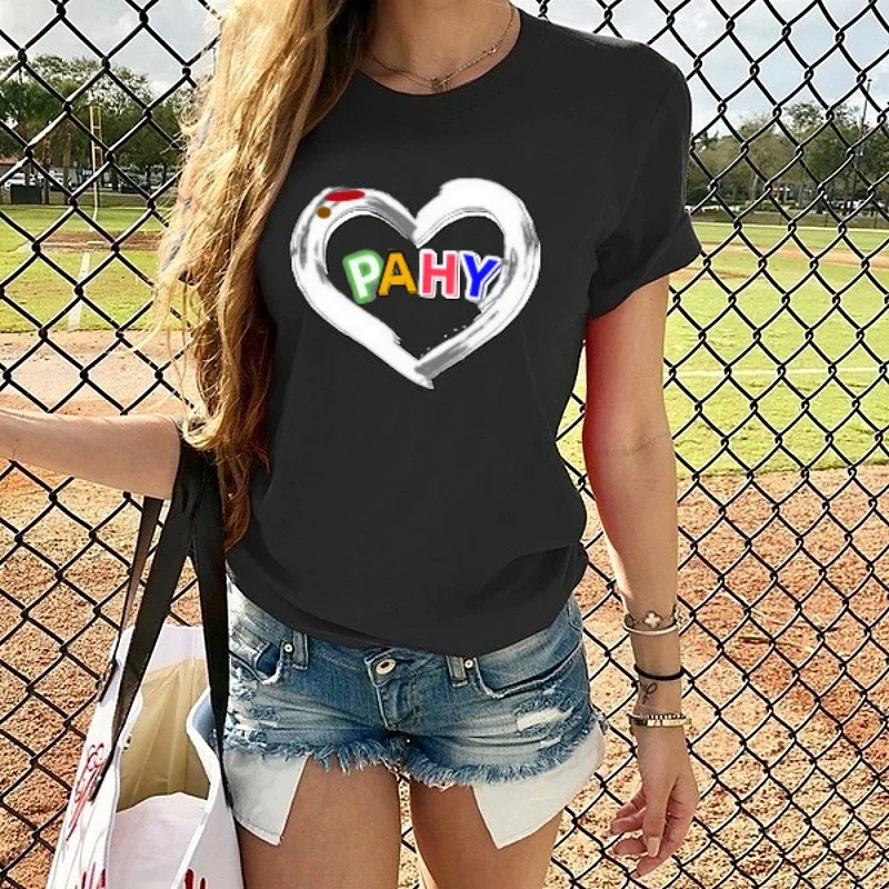 New Ladies Fashion Love Print Short Sleeve T-Shirt Summer Casual Graphic T-Shirt Tops Manufacturer Straight Hair T-Shirt