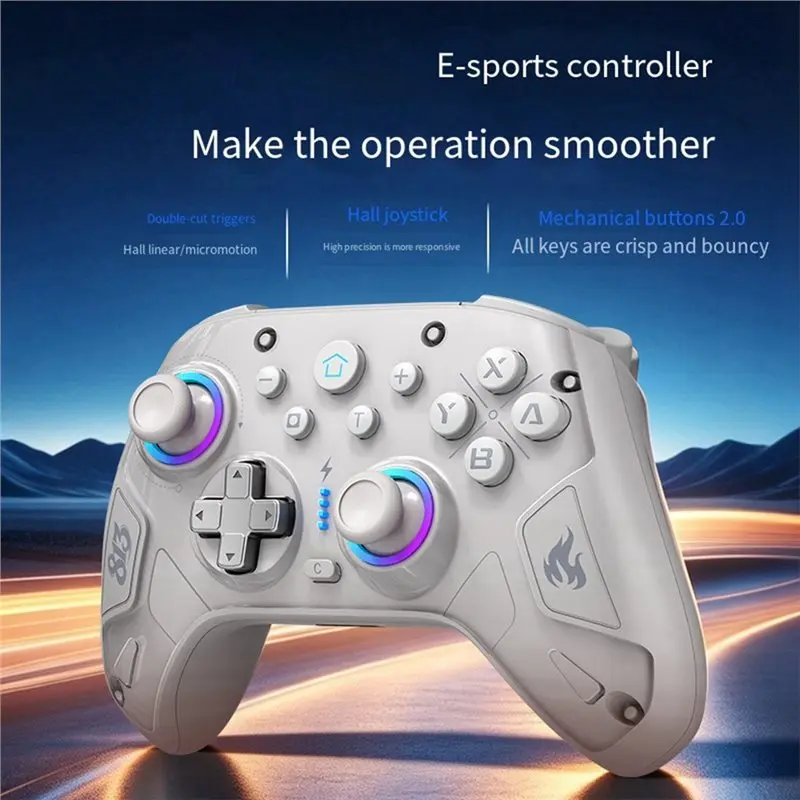ABFN-For Switch2 Wireless Game Controller Dual Motors RGB Light 9-Axis Gyroscope Gyro Programmable Gamepad