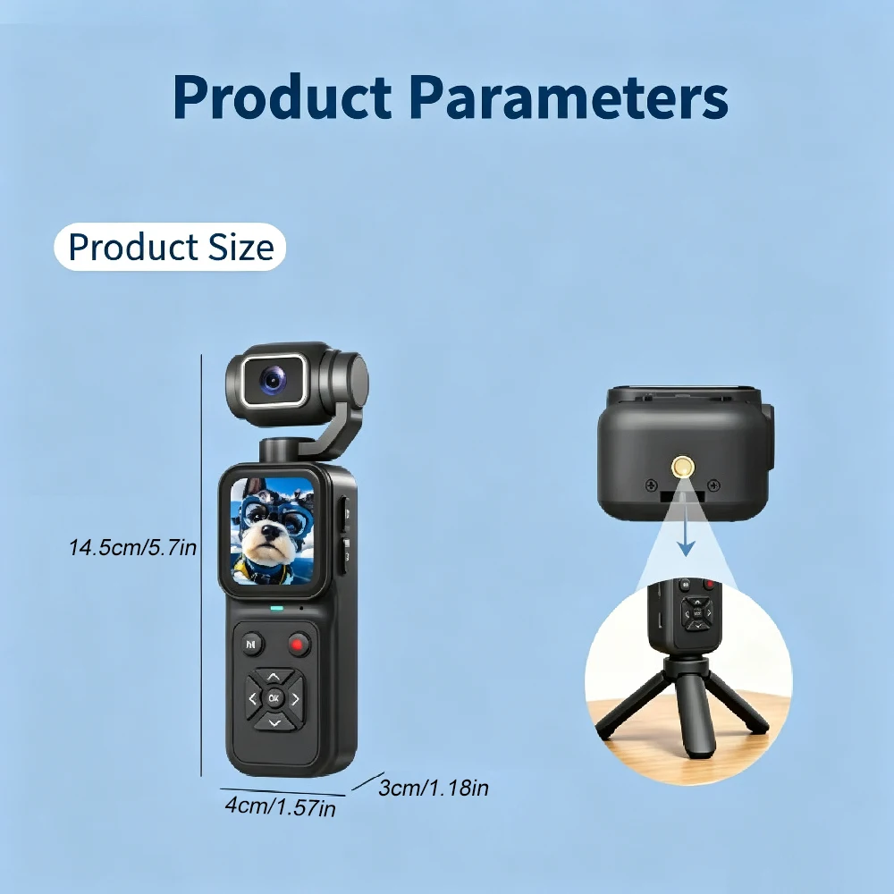 4K Pocket Vlogging Camera , 45MP Digital Camera with 180°Rotating Gimbal Len, for Daily Recording, Youtube Titktok INS Conten
