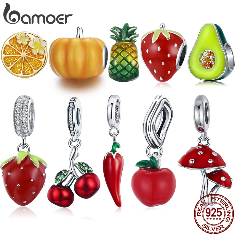 

Bamoer 925 Sterling Silver Little Peppers Pendant Red Charm Plant Fruit Bead Original Cute for Women Party Gift Fine Jewelry DIY