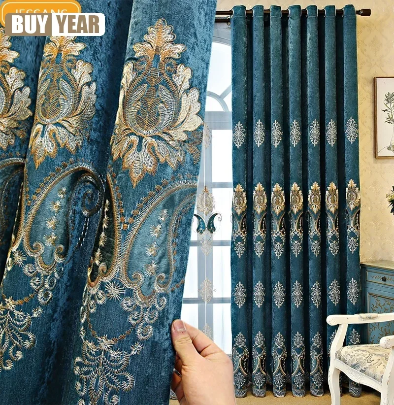 

2025 European-Style Chenille Embroidered High Shading Light Blackout Curtains For Living Room Bedroom Curtains Luxury Home Decor