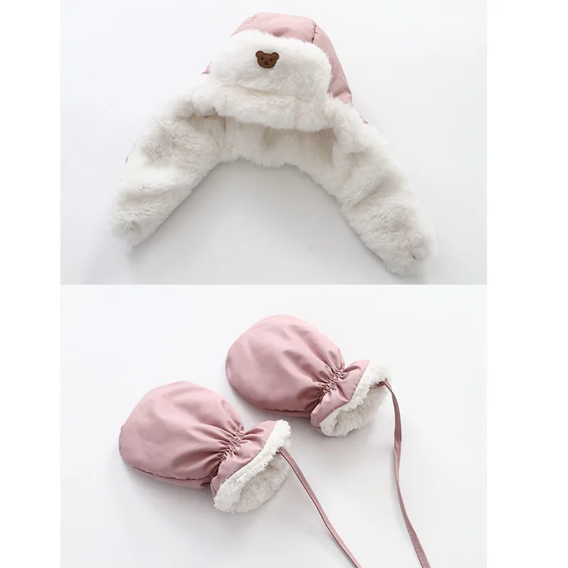 0-18M Baby Rompers 4PCS Set Winter Warm Fleece Lining Jumpsuits+Detachable Hat+Gloves+Foot cover Children Snowsuits Boys Girls