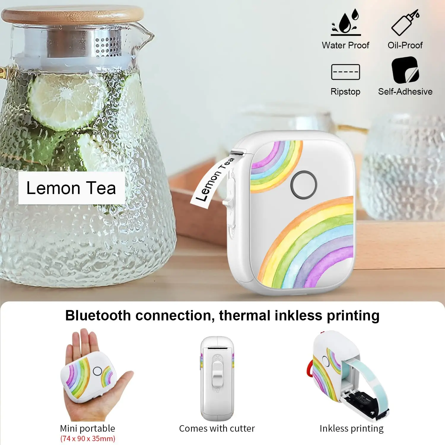Marklife P12 MINI termiczna drukarka etykiet Bluetooth z 1 rolką 0.59 "x 1.18" białe przylepna etykieta wsparcie DIY etykieta