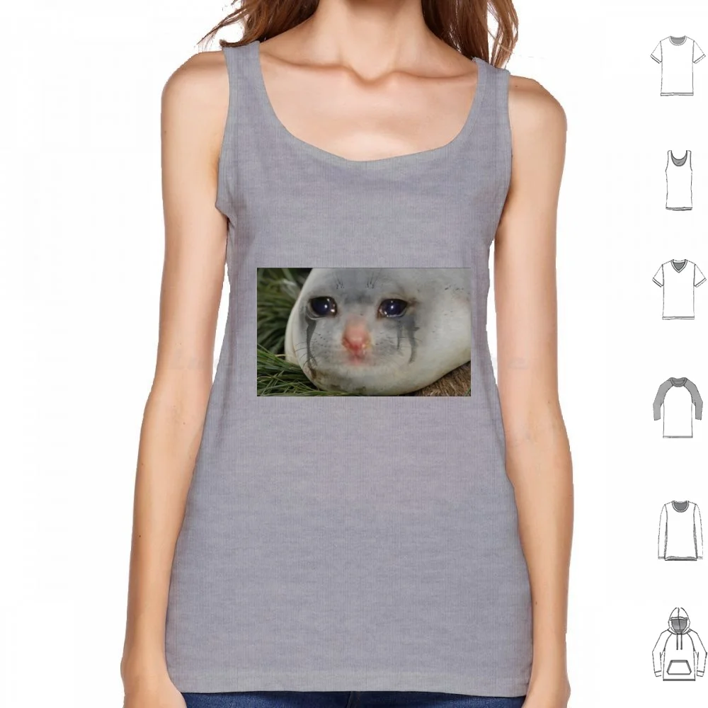 He Is Crying Tank Tops Print Cotton Meme Seal Cat Funny Cat Meme Sea Lion Cute Animal