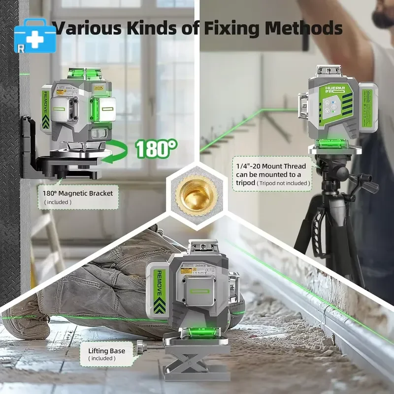 16 Lines Green Level Kit, ±2mm/10m High Accuracy Self-Leveling Cross Line Tool with Tripod & Remote Control