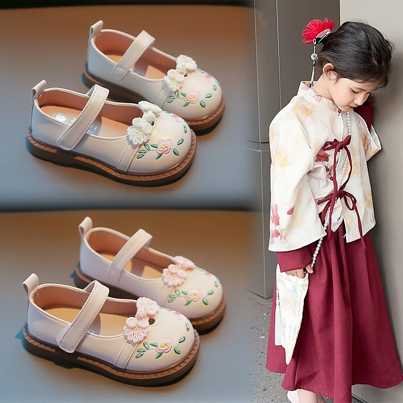 

Girls Leather Shoes Hanfu Shoes 2024 New Spring and Autumn Children's China-Chic Embroidery Little Girl Princess Shoe