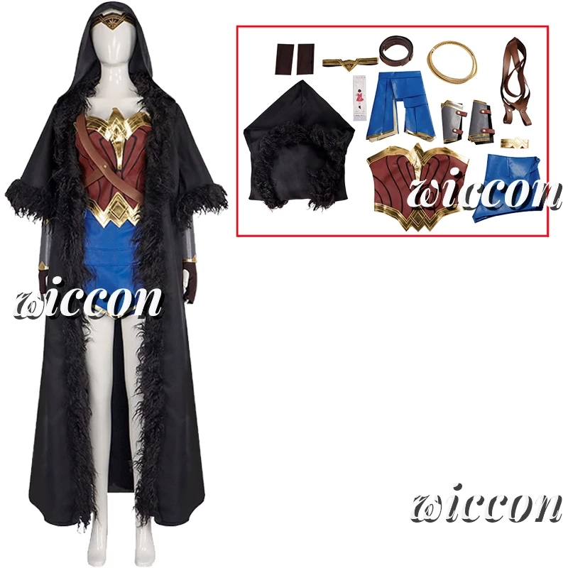 Movie Magic Woman Cosplay Princess Diana Costume Combat Uniform Diana Prince Black Cloak Accessories Set Party Outfit for Women