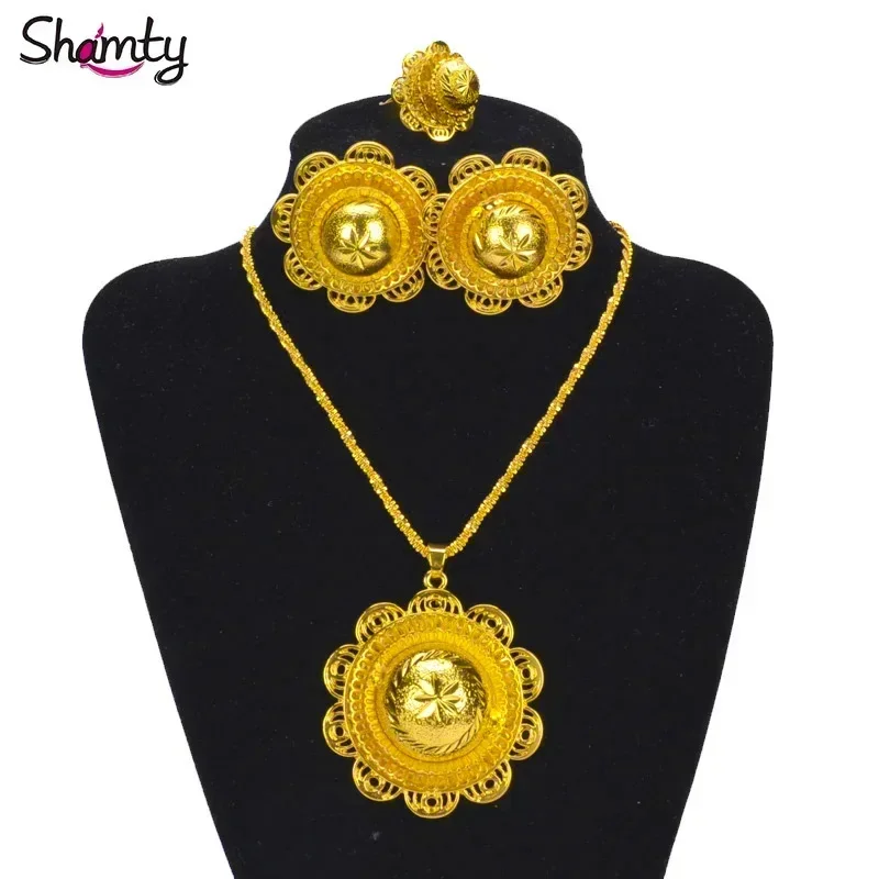 Shamty Sudan Nigeria Eritrea Kenya Wedding Jewelry Set Pure Gold Color African Gold Set Habesha style Romantic A30021