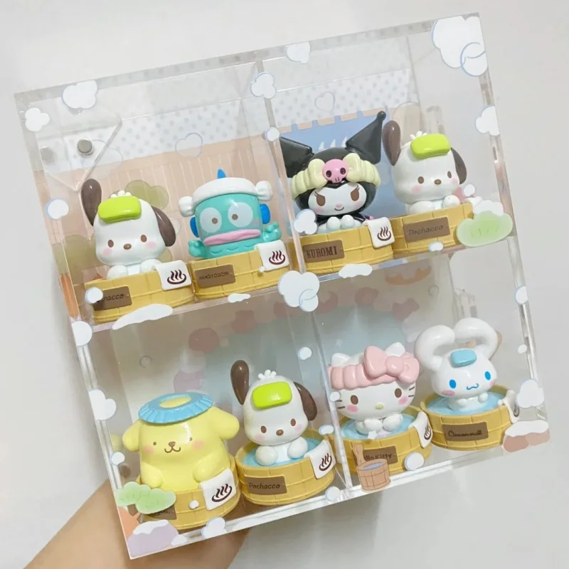 

Sanrio Family Cinnamoroll Kuromi Hello Kitty Pochacco Pompom Purin Gudetama Hot Spring Series Anime Figurine Toys Doll Gifts S