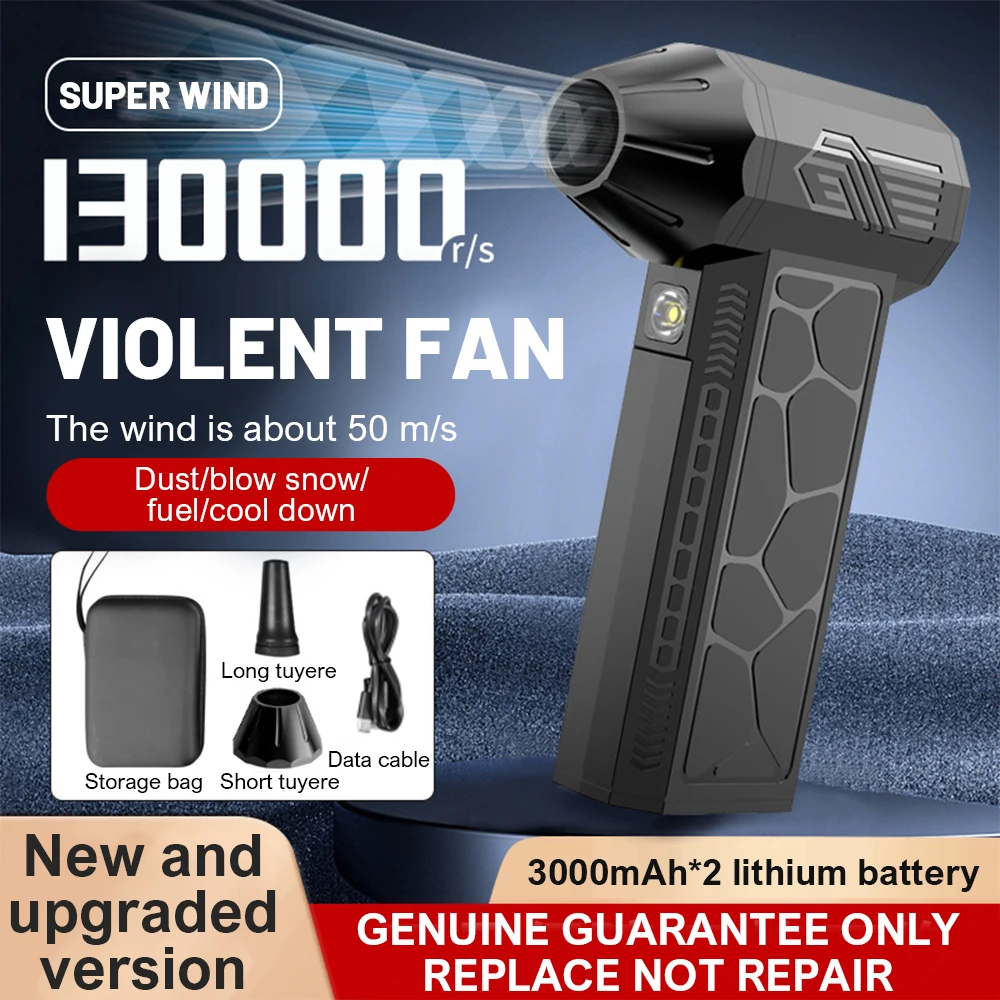 130000 RPM Mini Air Blower Wireless High-Speed Dust Blower Portable Rechargeable Violent Turbo Fan Jet LED Lighting 3 Gear Speed