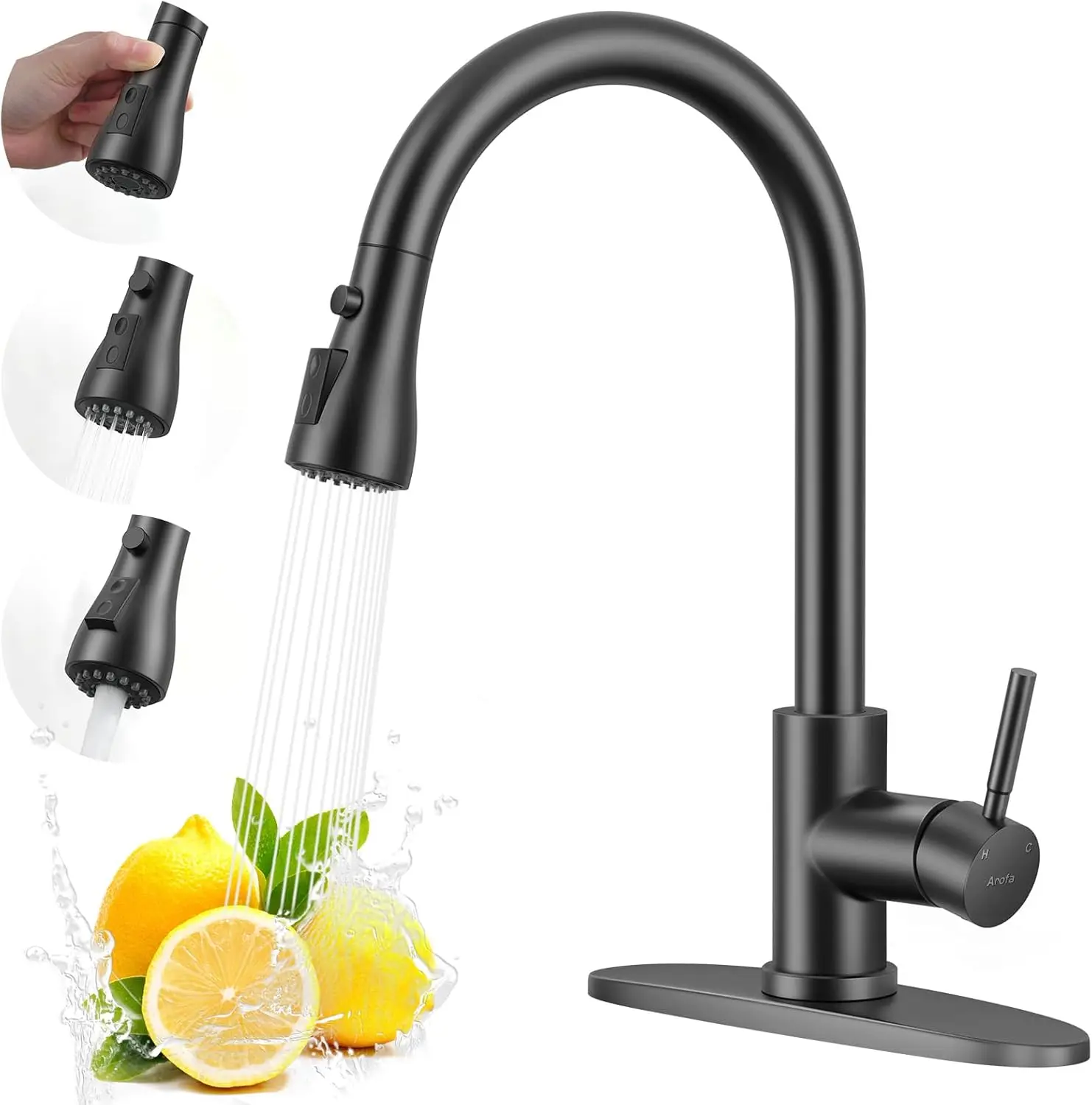 

Matte Black Kitchen Faucet with Pull Down Sprayer, Single Handle Stainless Steel for 1-3 Hole Farmhouse, RV, Bar, Laundry Sinks
