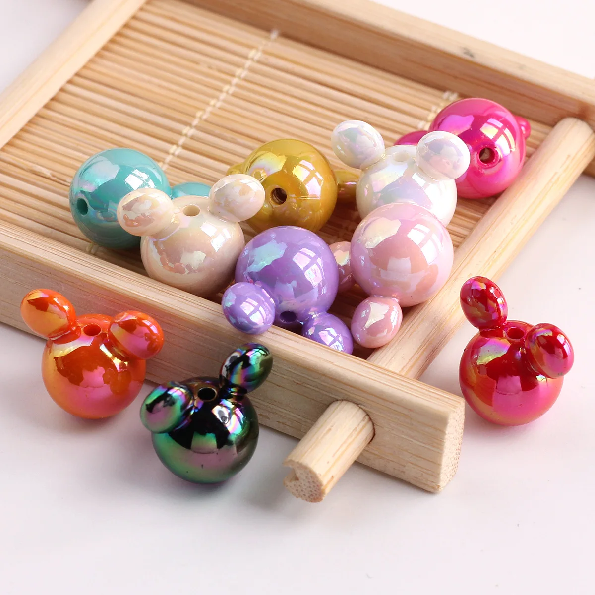 20pcs/Bag 16mm Cartoon Perforated AB Colorful Vertical Hole Mouse Head Acrylic Beads Bracelet Accessories DIY Handmade