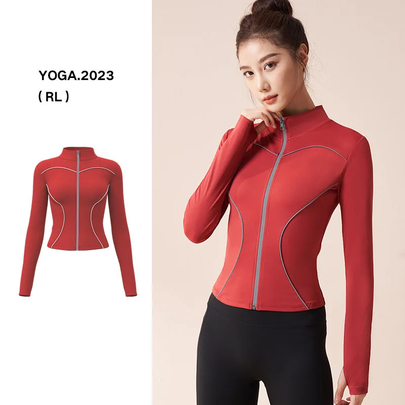 PN&NP slim-fit quick-drying yoga suit full zipper fitness long-sleeved jacket night reflective strip sports running cycling top