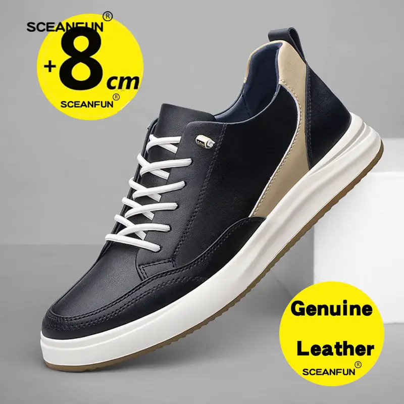 Chaussures de sport à plateforme en cuir véritable pour hommes, chaussures de tennis invisibles, augmentation de la hauteur, décontracté, mode, 4 cm, 6 cm, 8cm, 36-43