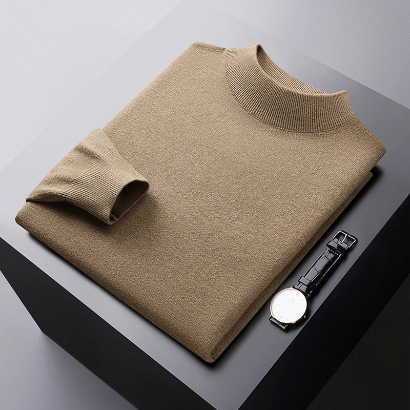 Autumn and Winter solid color sweater men's elastic comfortable warm cold-resistant top fashion casual half turtleneck sweater