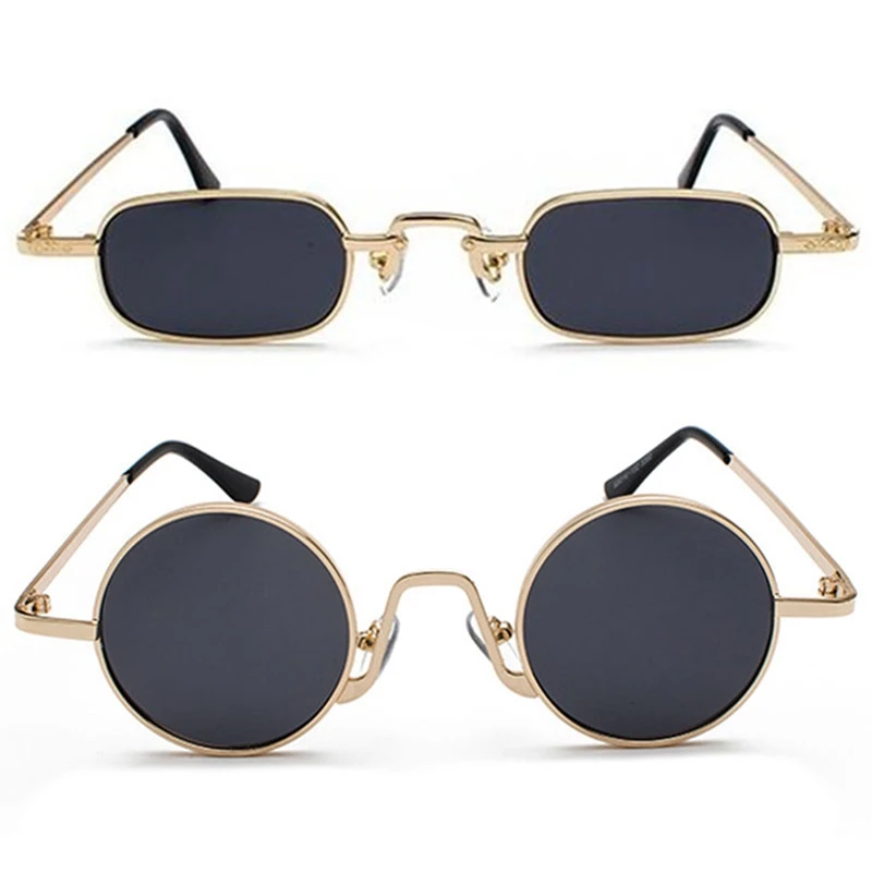 2Pcs Retro Punk Glasses Clear Sunglasses Female Retro Sunglasses Men Metal Frame Black Gray + Gold - Round & Square