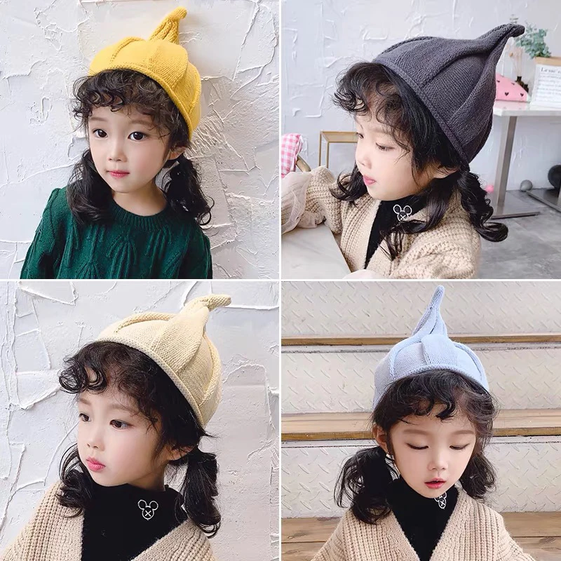 Children Elf Hat Infant Toddler Autumn Winter Knitted Caps for Baby Bunny Beanie Spire Cap Photography Props