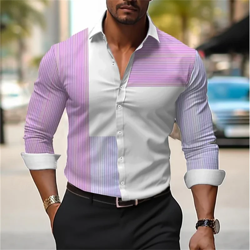 Business casual men's shirt 3D geometric print men's casual button long sleeved shirt men's spring, summer, autumn top men's 5XL
