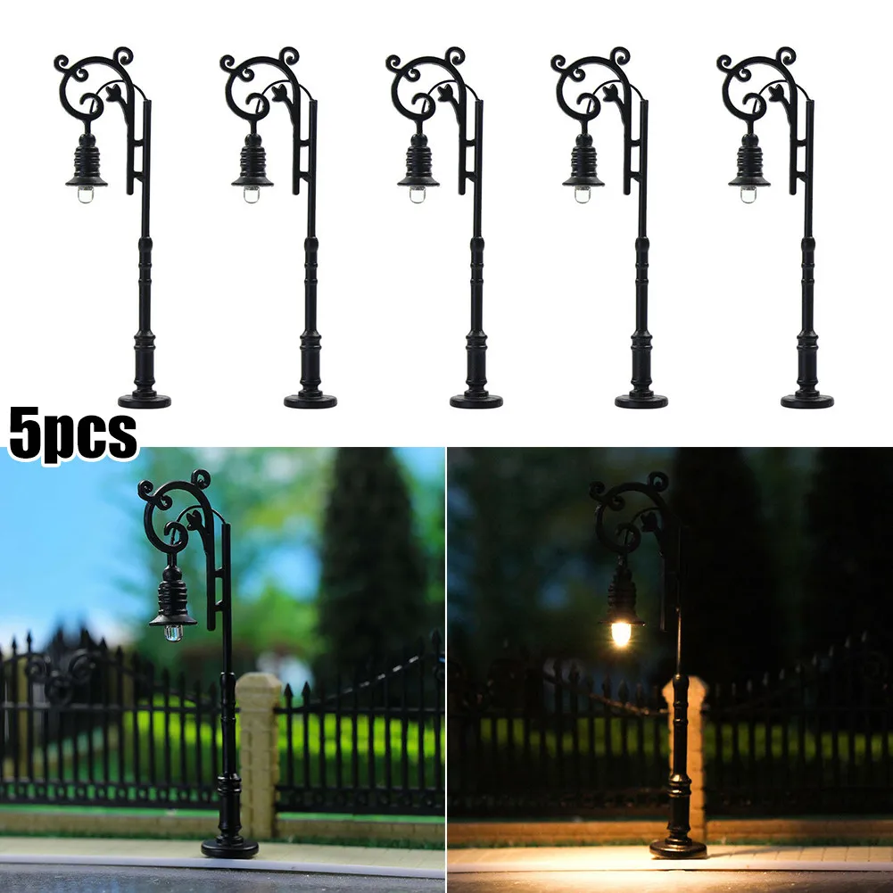 Model Railway Garden Lantern Lamps 5 Pack for H0 Gauge White LED Lighted with Wiring Suitable for 3V Voltage in Layouts