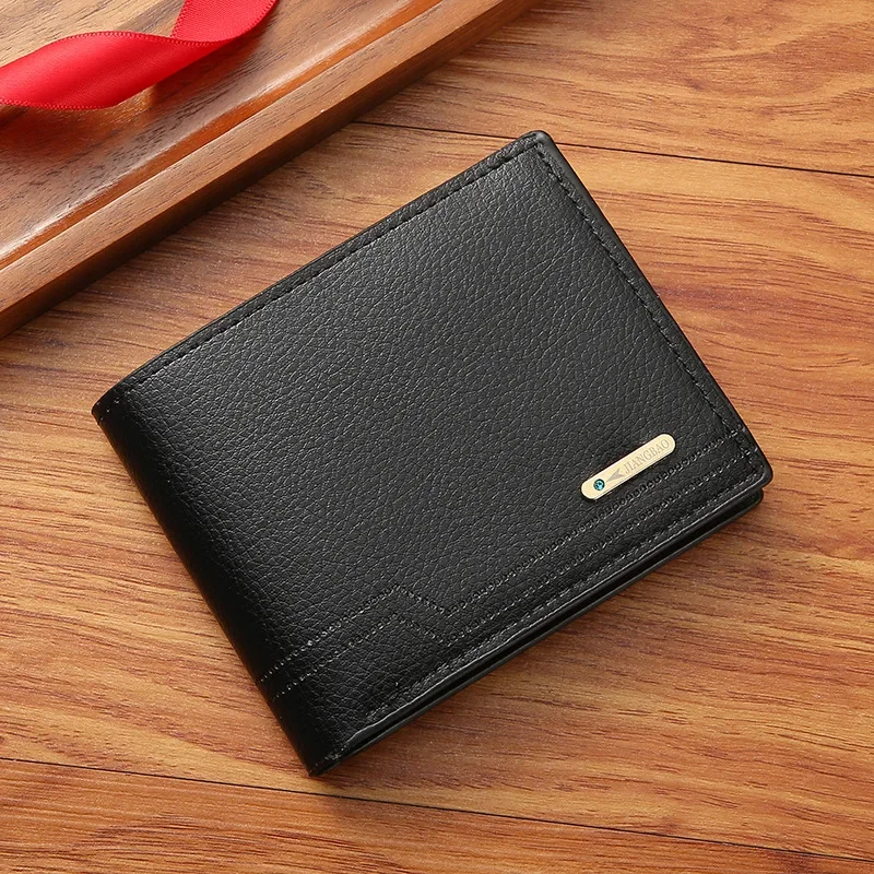 Fashionable Men's Bifold Short Wallet - Soft Lychee Pattern PU Leather Purse with Multi-Card Slots for Casual Style Card Holder