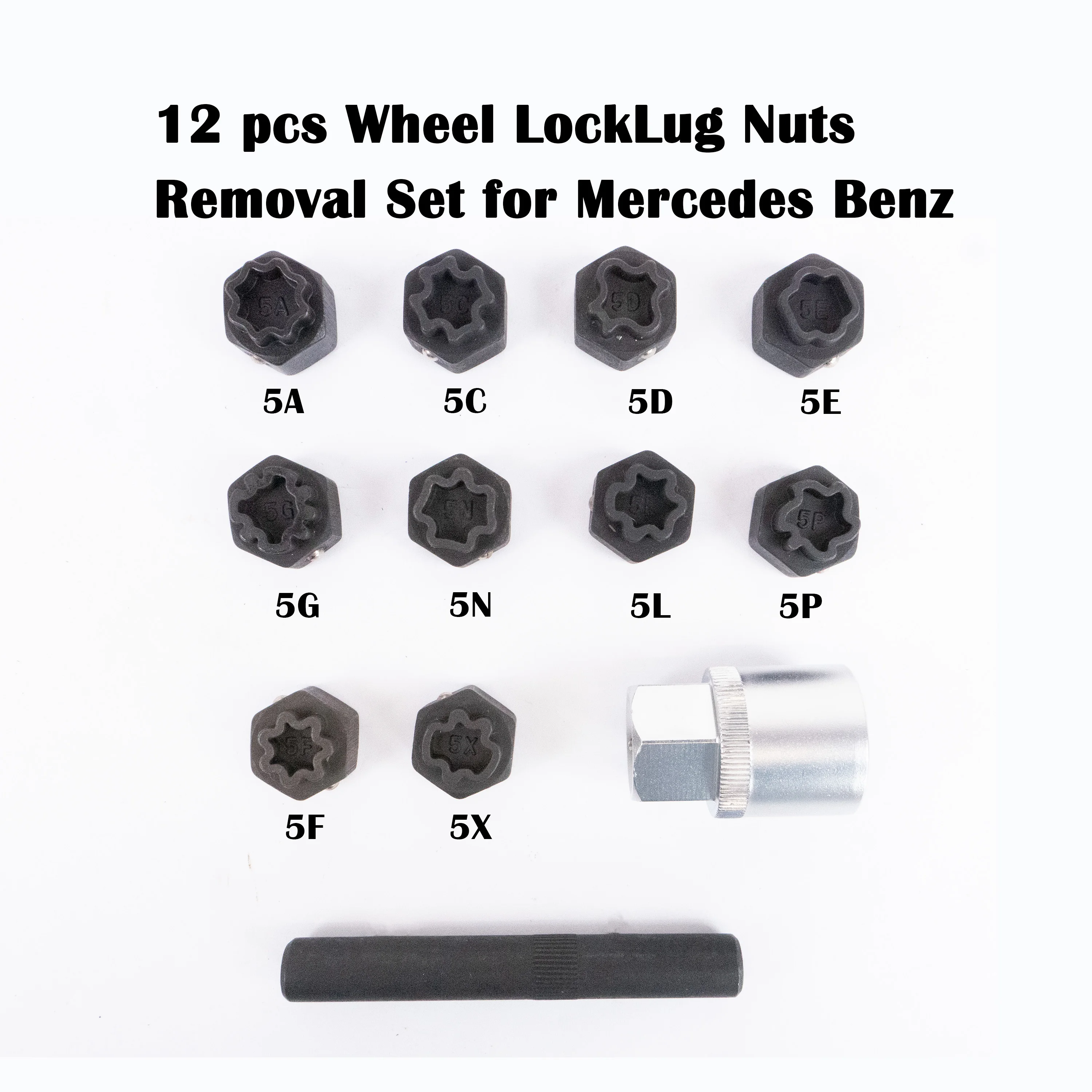 12pcs Wheel Lock Lug Nuts Removal Set for Mercedes Benz, Viktec Anti-Theft Screws Removal Socket Sleeve Set,5A-5X