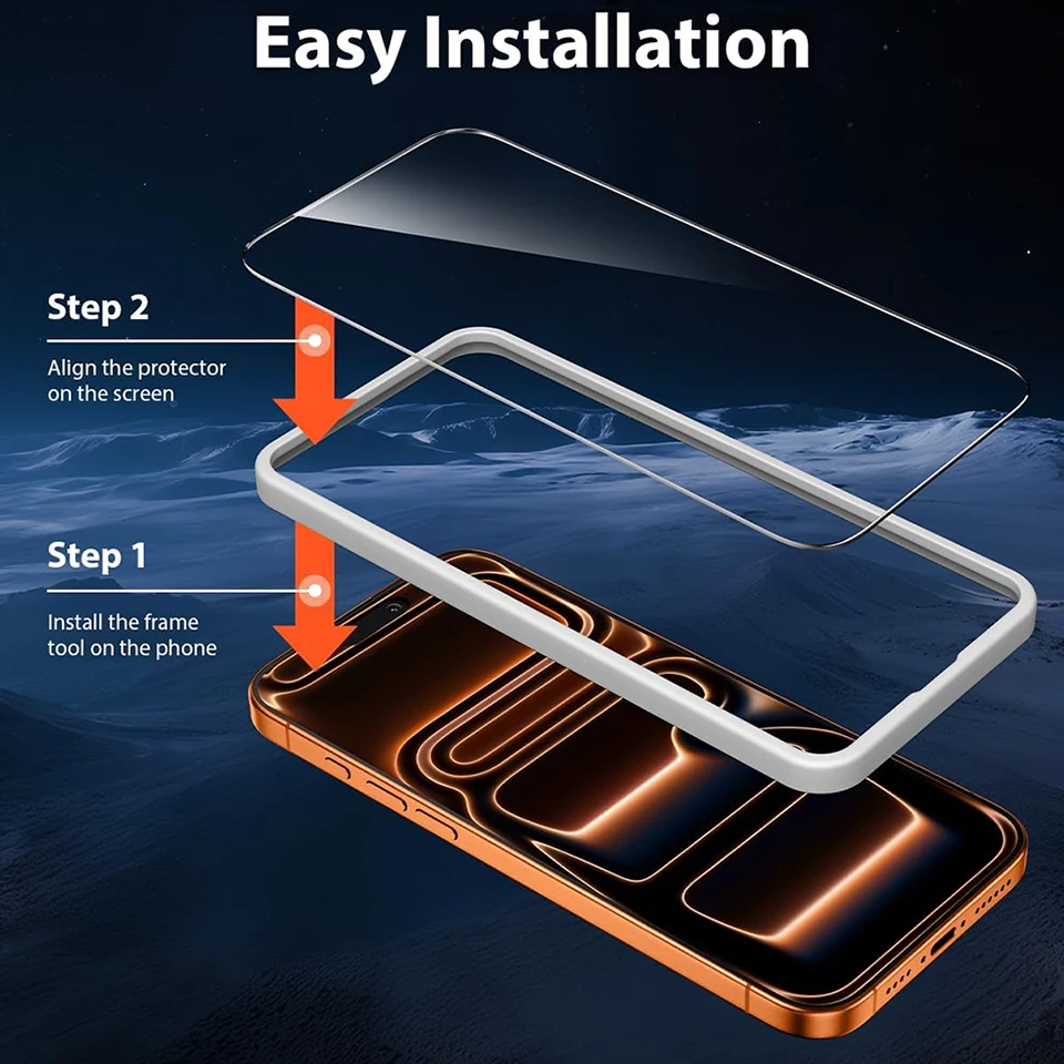 4 Stück 9H+ Härte Displayschutzfolie für iPhone 17 18 16 15 14 13 12 Pro Max Plus mit Installationsrahmen Panzerglasfolie – Detail 4