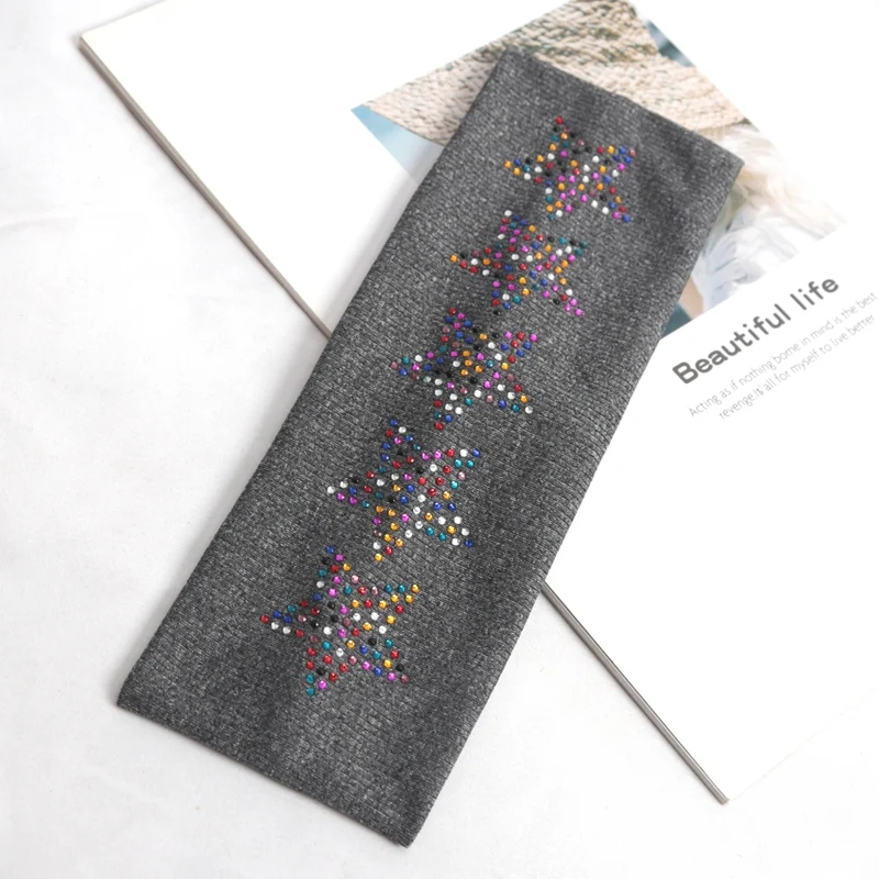 Einfache, modische, schwarze, elastische Haarbänder für Mädchen, rutschfest, weiches Haar-Accessoire, Sterne, Kopfwickel für Frauen, Yoga, Workout, Stirnband – Detail 7