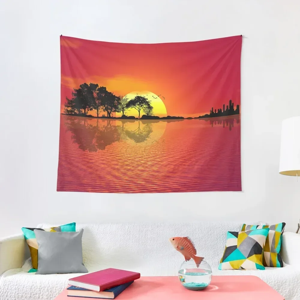 

Nature Guitar Sunset Tapestry On The Wall Carpet Wall Decoration For Rooms House Decoration Tapestry