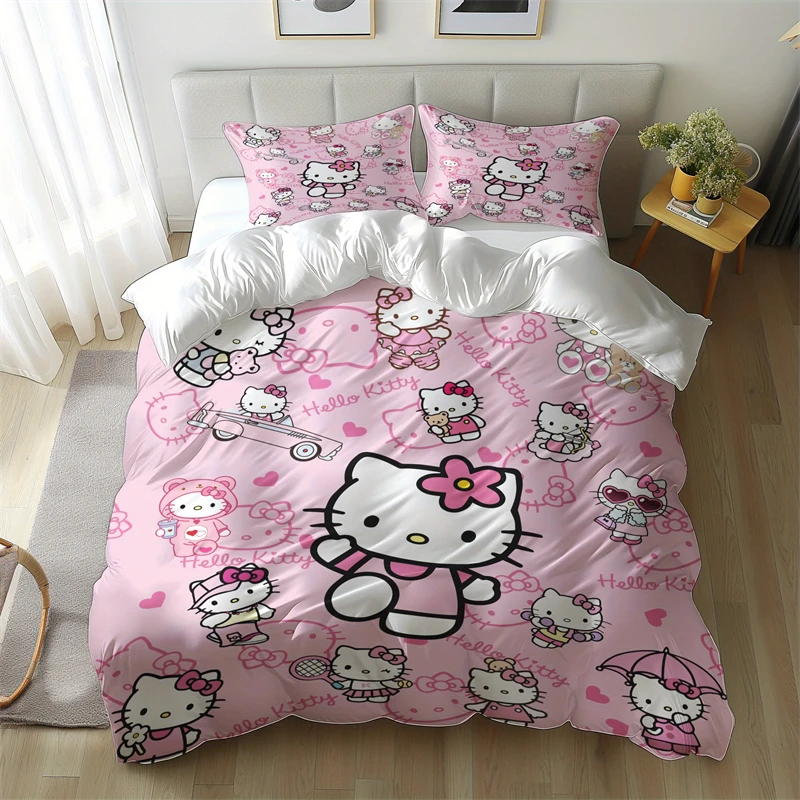 

Hello Kitty Themed Duvet Cover Set, Polyester, Machine Washable, Cozy Bedding Set Including 1 Duvet Cover and 2 Pillowcases