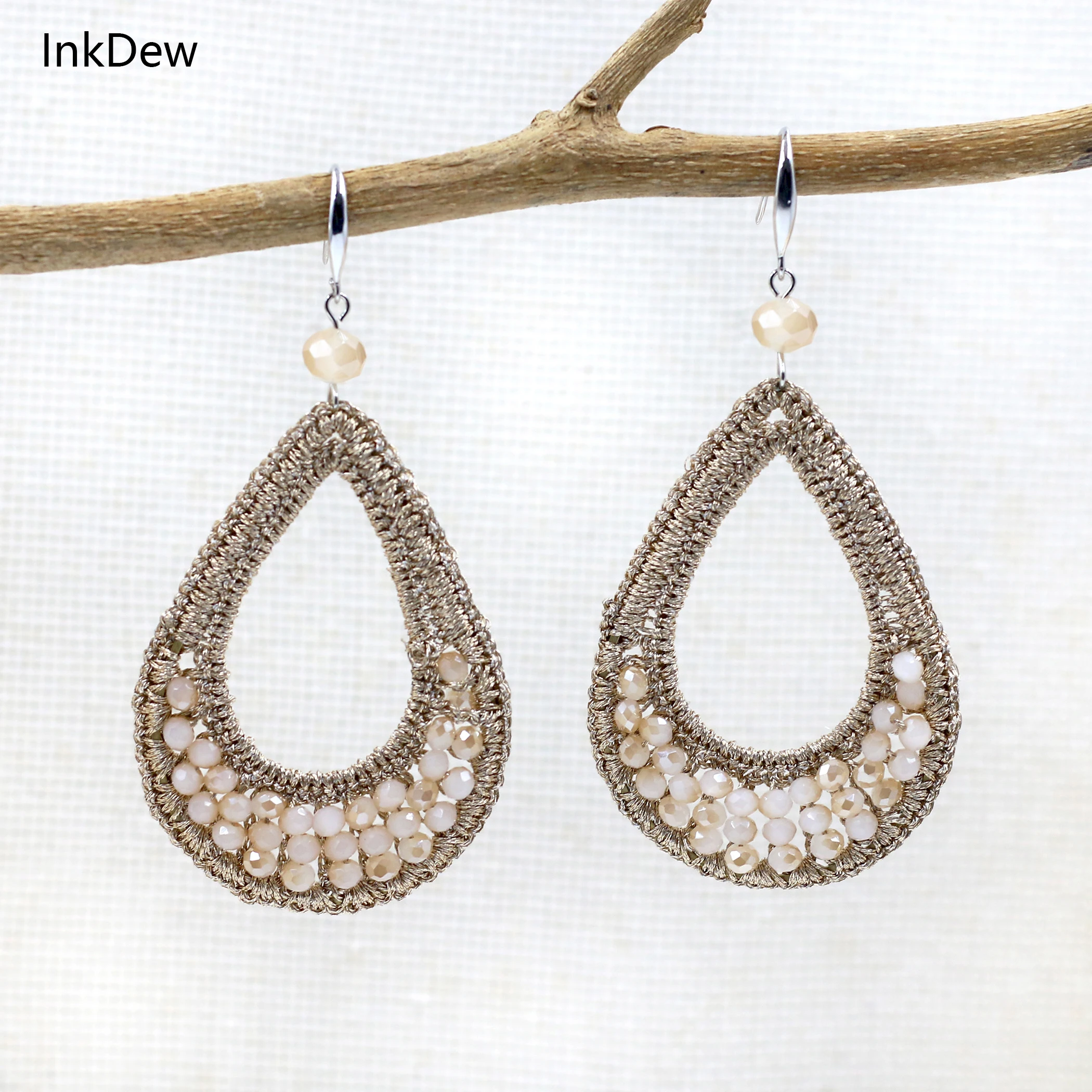 INKDEW Water Drop Shape Braided Drop Earrings Handmade Crystal Beads Earrings For Women Big Long Earrings Bohemia Jewelry EA098