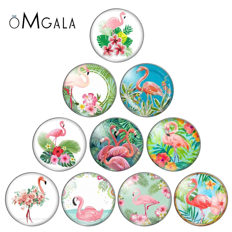 Fashion Beauty Flamingo Animals 10pcs 12mm/18mm/20mm/25mm Round photo glass cabochon demo flat back Making findings