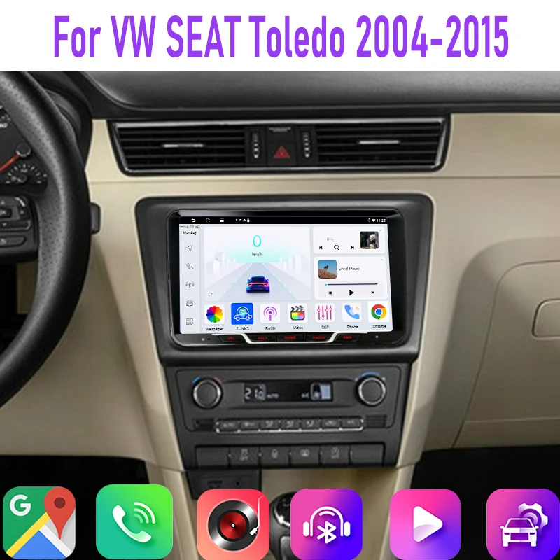 9 "4GB + 64GB لشركة فولكس فاجن سيات توليدو 2004-2015 راديو السيارة 2DIN جوجل خريطة رئيس وحدة نظام تحديد المواقع أندرويد السيارات ستيريو عجلة القيادة التحكم