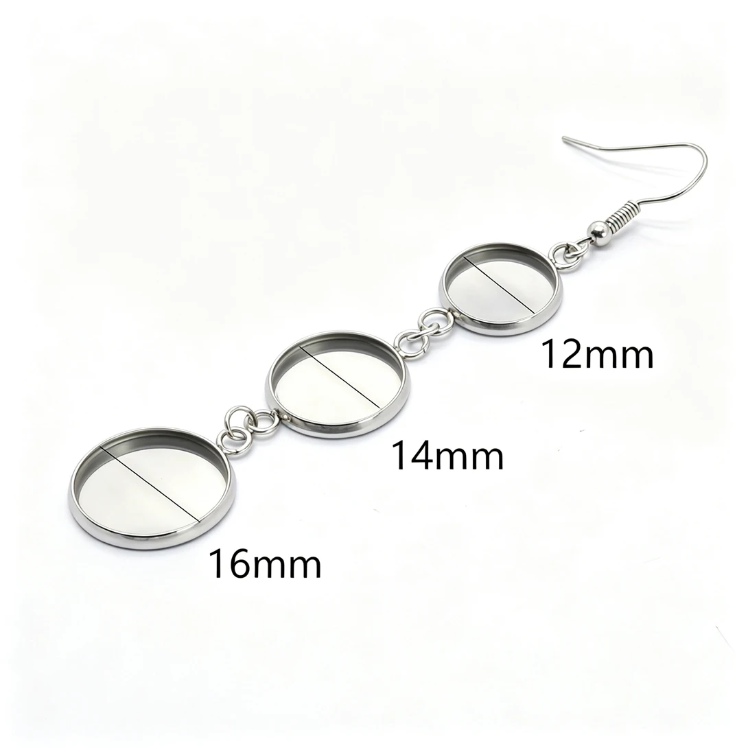 30Pcs Stainless Steel Long Dangle Round Bezel Ear Hook Hypoallergenic Blank Cabochon Tray For DIY Resin Gem Earring Jewelry Part