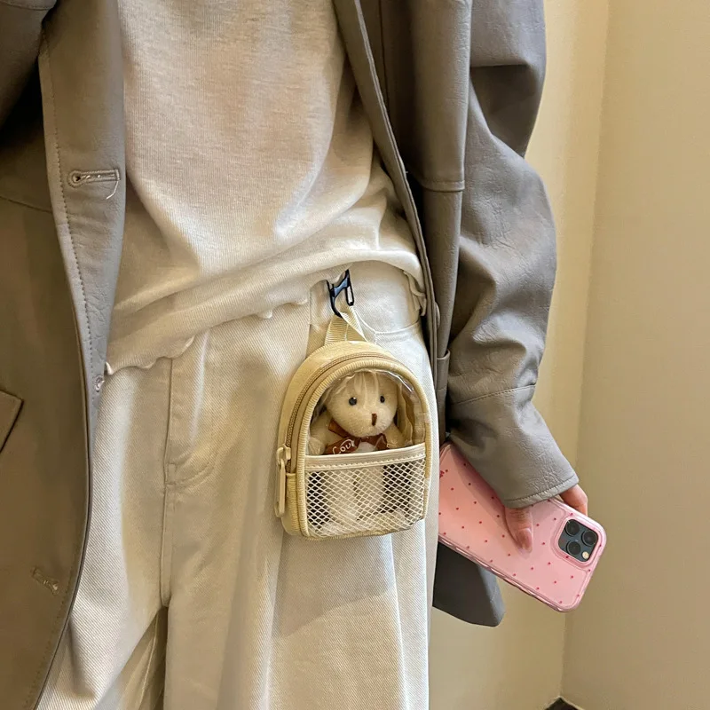 Women Fashion Cute Small Clear Window Mini Bag Charm Zipper Pendant Keychain Doll Toy Pouch Portable Sweet Gift Accessory Girls