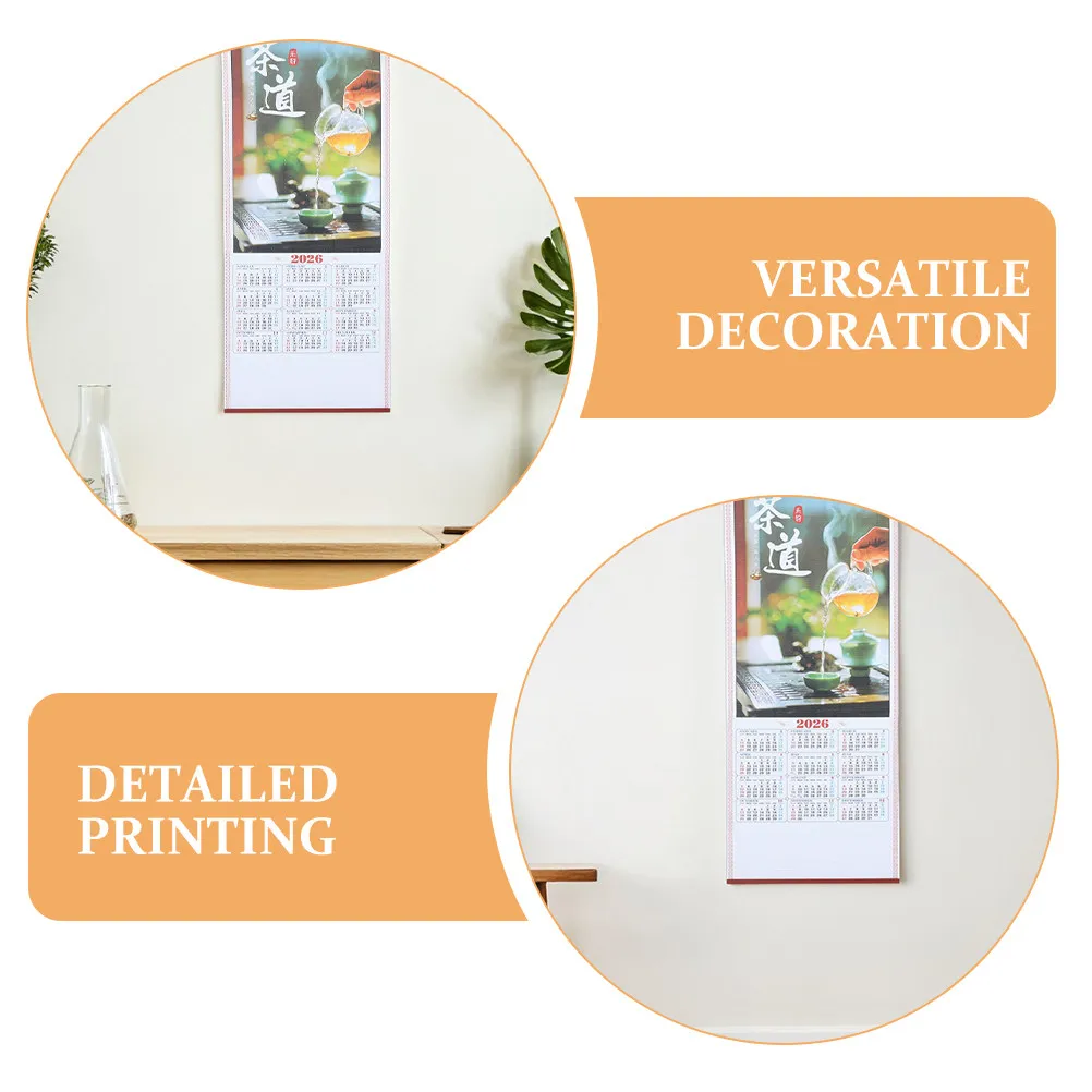 2Pcs 2026 Chinese Lunar Calendar Wall Scroll Horse Year Theme Premium Paper High Definition Print New Year Home Office