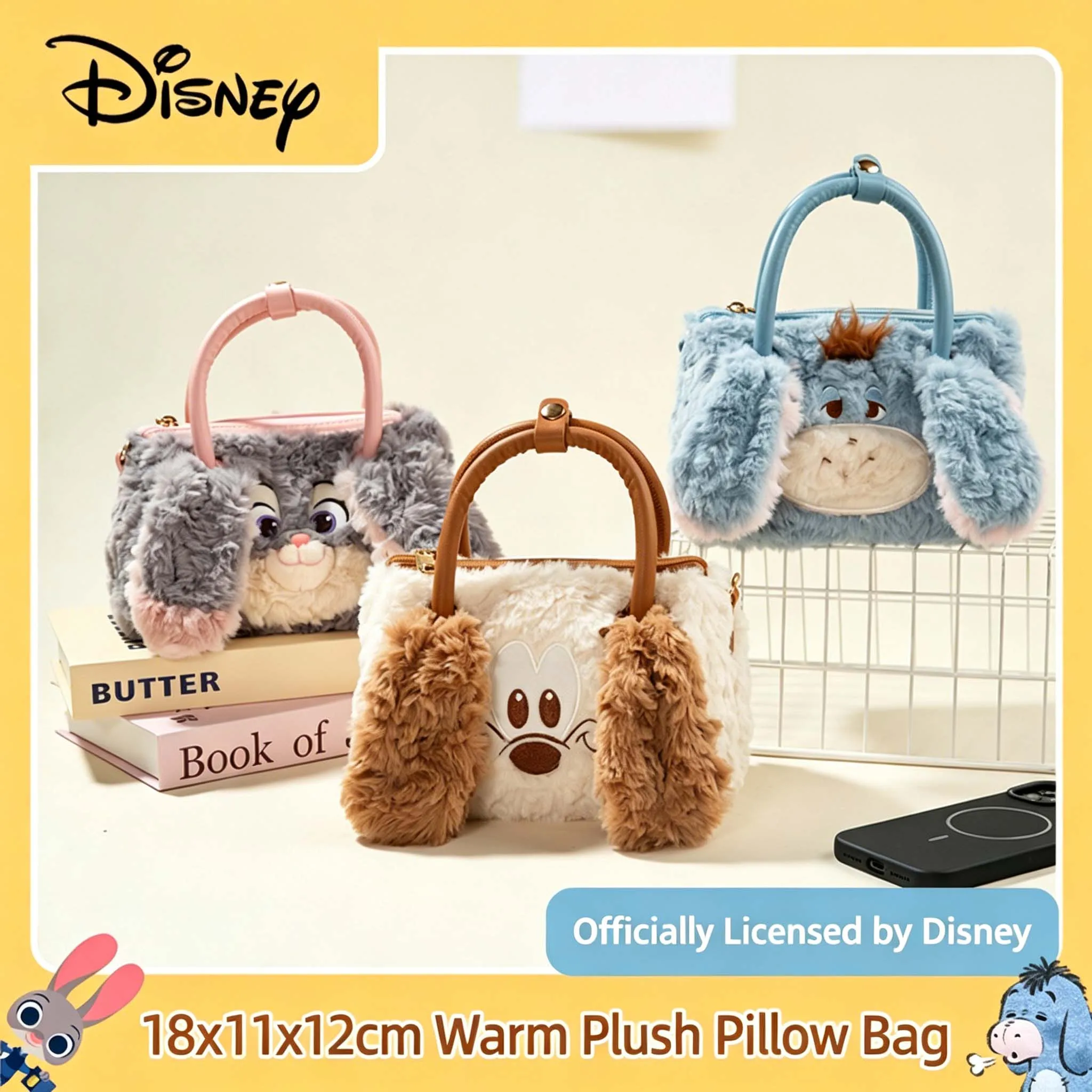 

Disney Mickey Eeyore Judy Plush Handbag Cute Shoulder Bag for Girls Large Capacity Bag for Daily Travel School Birthday Gift