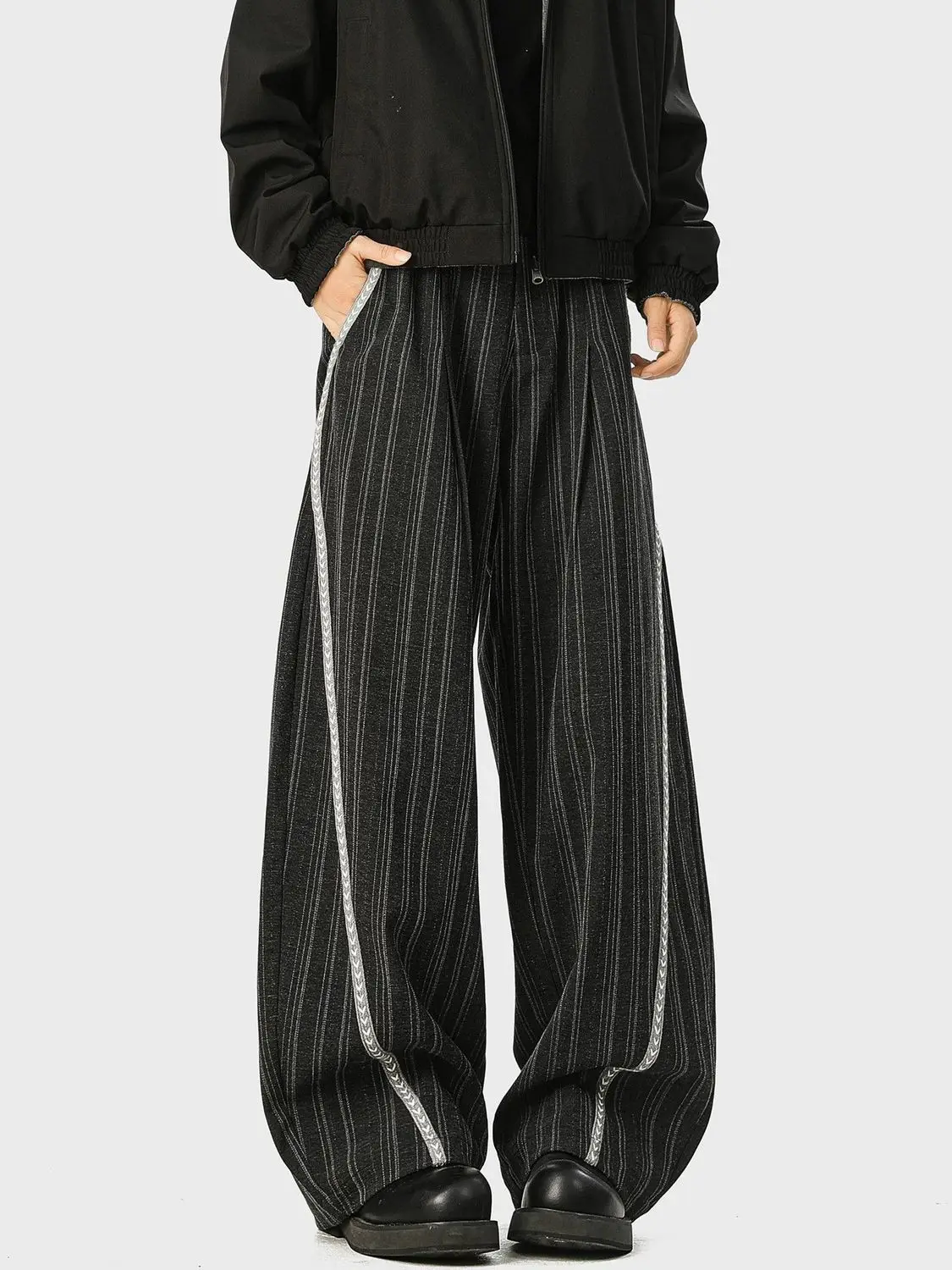 Men's Vertical Stripes Casual Thin Sweatpants Summer Pants Young Boys Wide Leg Straight Bottom Male Unisex Style Trousers