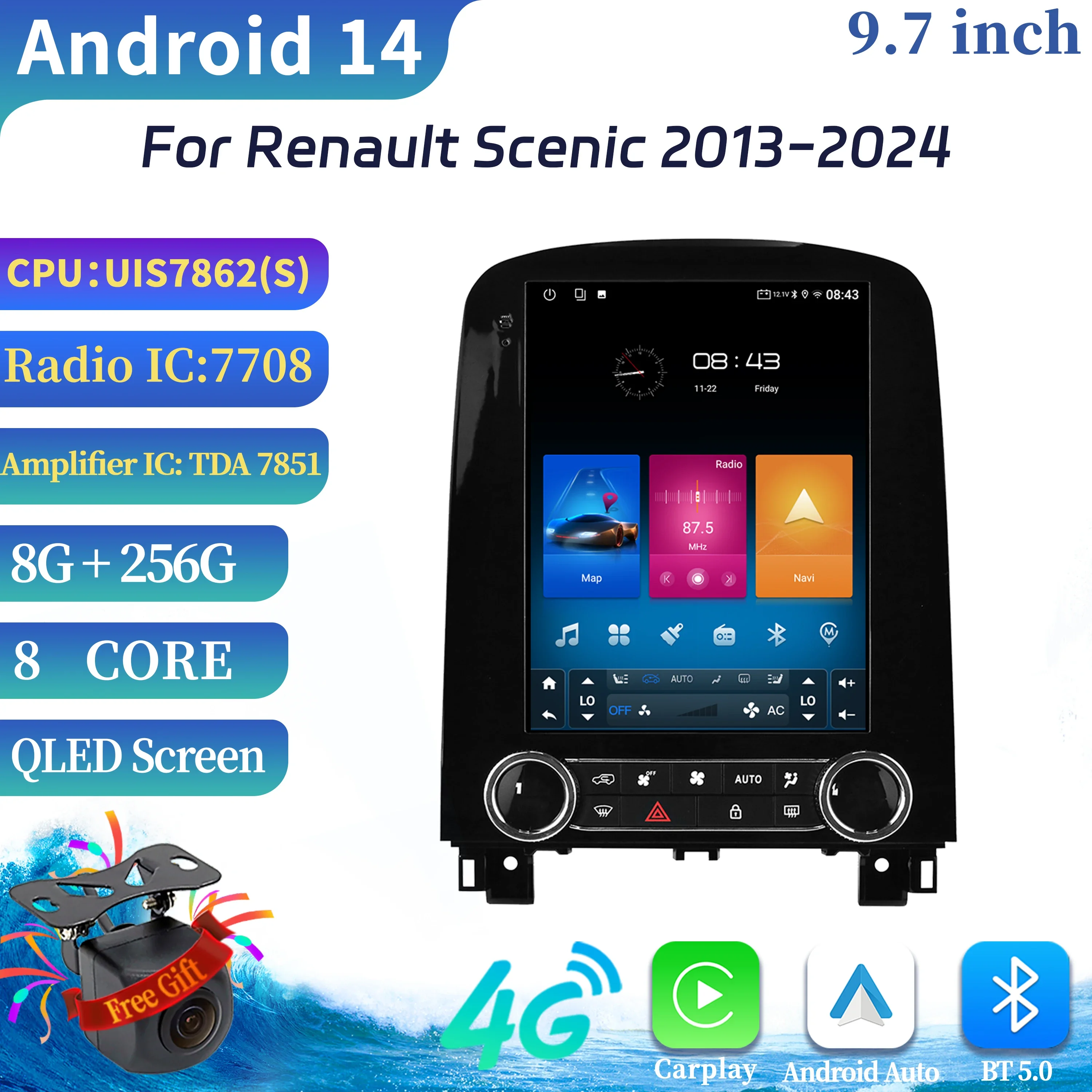 

9.7inch Android Car Stereo Radio Multimedia Video Player For Renault Scenic 2013-2024 Navigation Carplay Automotive Screen