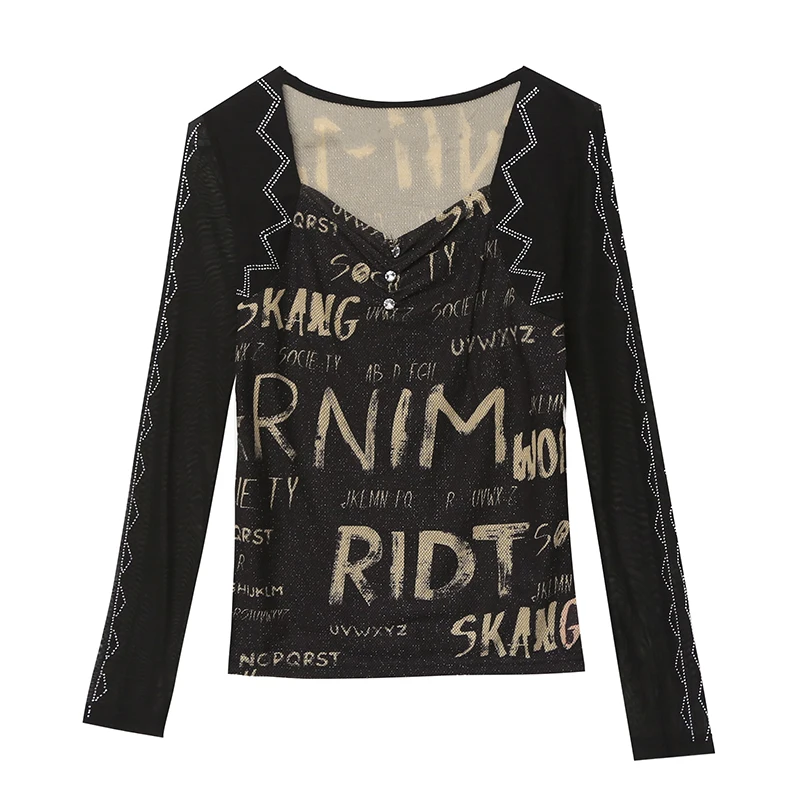 Faionable Me Fce T-shirt da donna lunga Sve Base attillata irt Commute Sle Versione coreana Stagione invernale V-ne Design