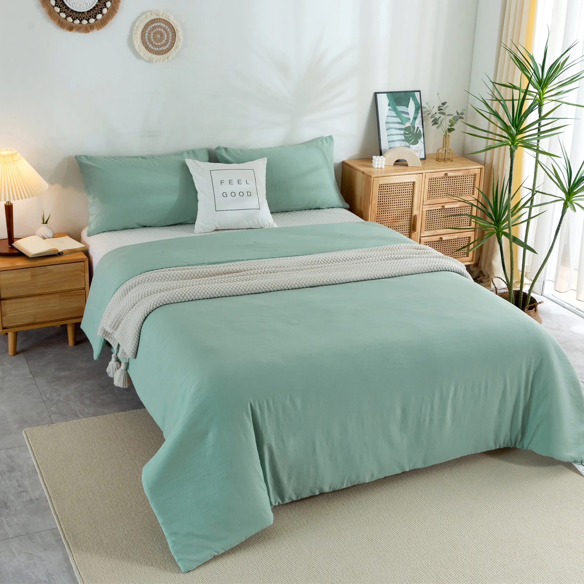 

Lightweight Poly Cotton Bedding California King Set Comforter sage Green Duvet Insert All Season Breathable with Pillow Sham