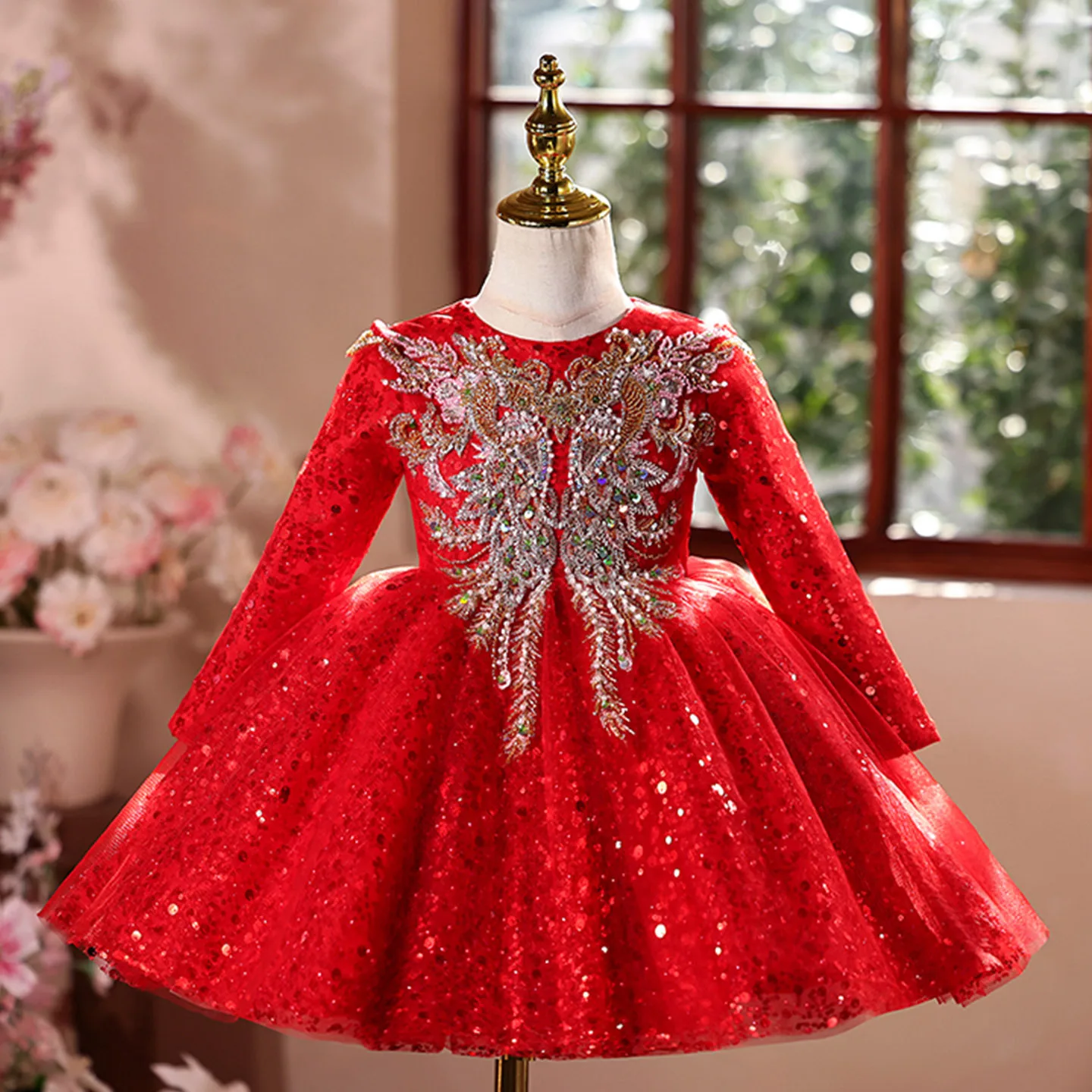 

Children High End red Wedding Princess Ball Gown Girls Cute Birthday Baptism Party Dress g498