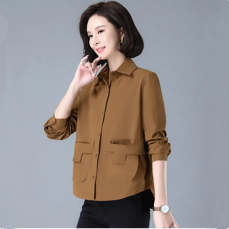 UHYTGF Jacket Women Korean Style Women's Clothes 2023 Thin Spring Summer Shirt Coat Female Short 4XL Large Size Outerwear 2630