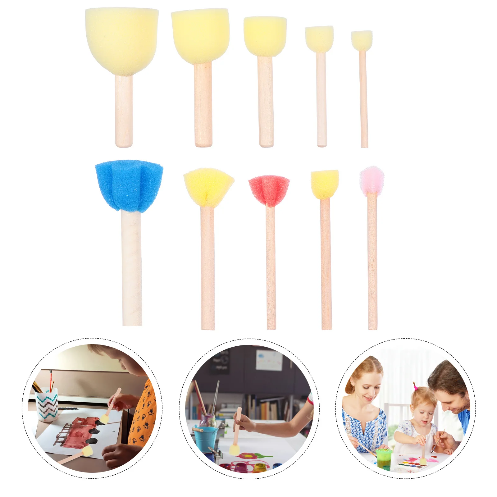 

10Pcs Sponge Painting Brushes Round Wooden Handle Non-Toxic DIY Painting Tool for Kids Creative Drawing Sponge Graffiti