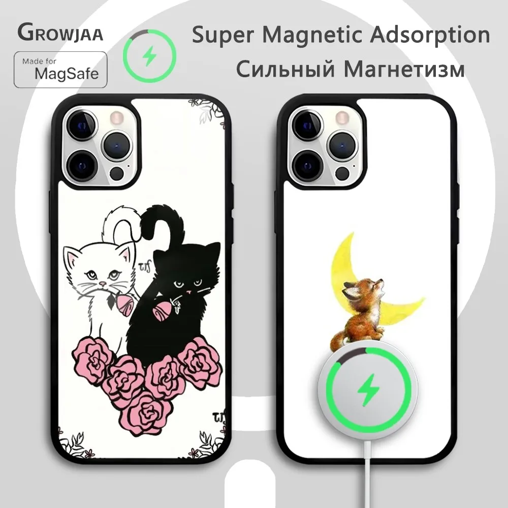 Wildflower Animal Fox Cat Cute Cartoon Phone Case For iPhone 16 15 14 13 12 11 Pro Max Plus Mini Magsafe Mirror Wireless Magneti