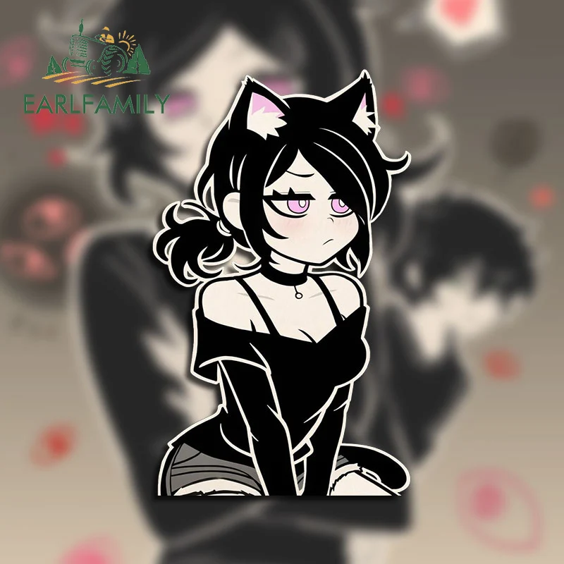 EARLFAMILY 13cm X 7.9cm for Cute Girl Cat Kitty Shy Car Stickers Sunscreen Cartoon Decals Car Label Simple Windows Graffiti