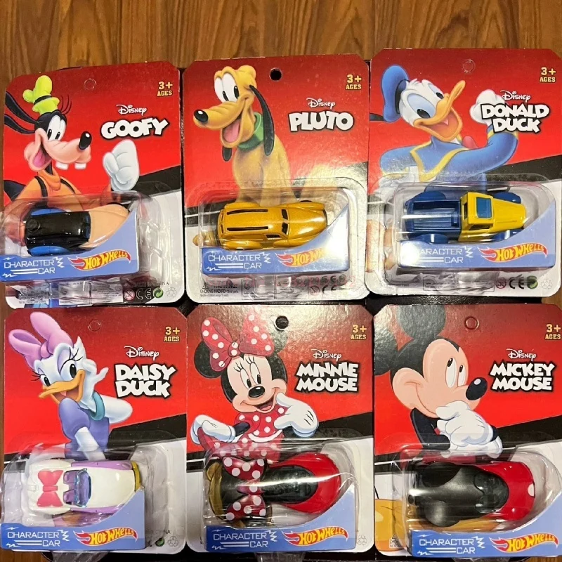 Hot Wheels Cartoon Car Toy Mickey Mouse & Friends Characters Car Mickey Minnie Donald Duck Daisy Car Model Kids Collectible Gift