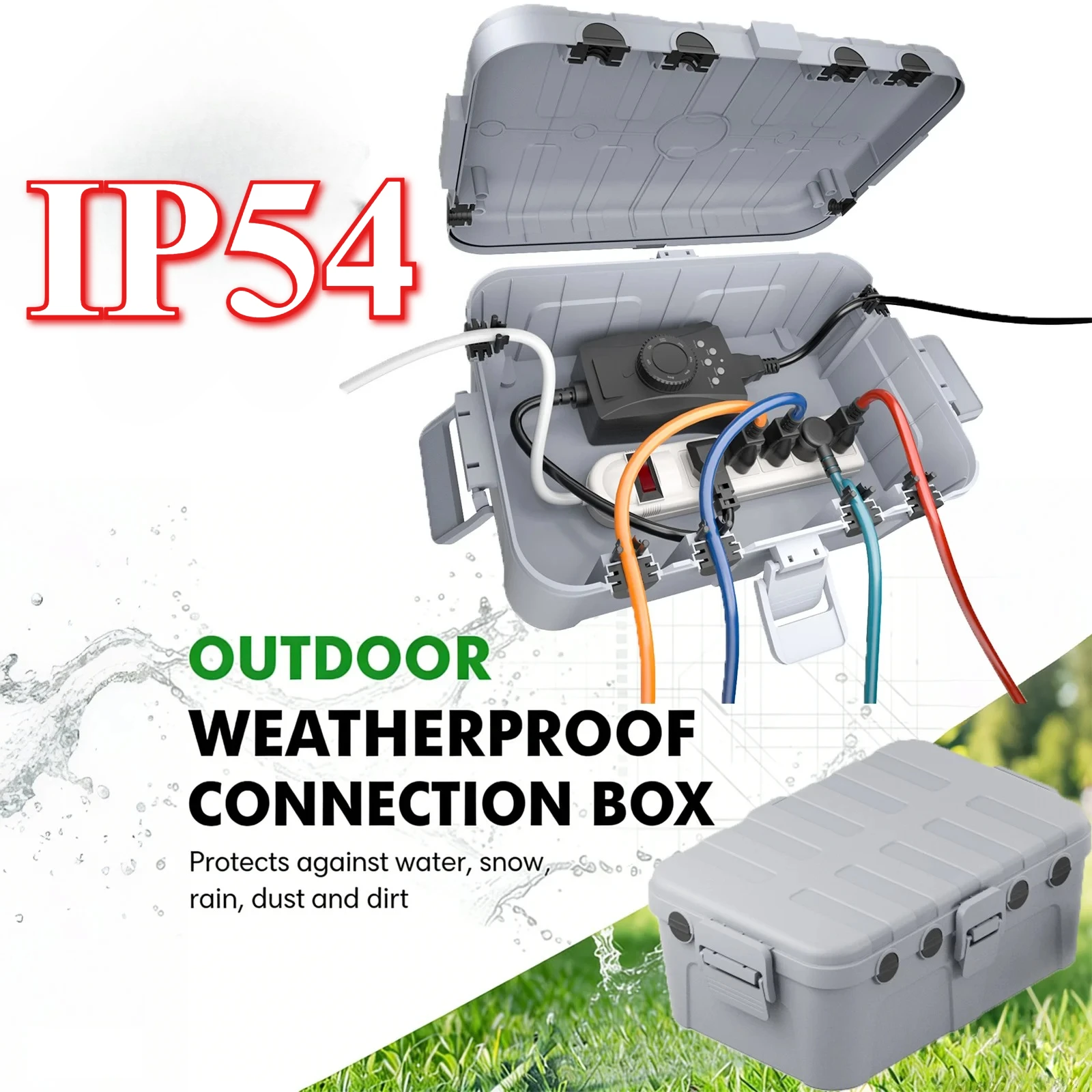 Large IP54 Weatherproof Outdoor Electrical Box Cover Durable Weather Resistant Junction Box for Extension Cords Lights Power Str