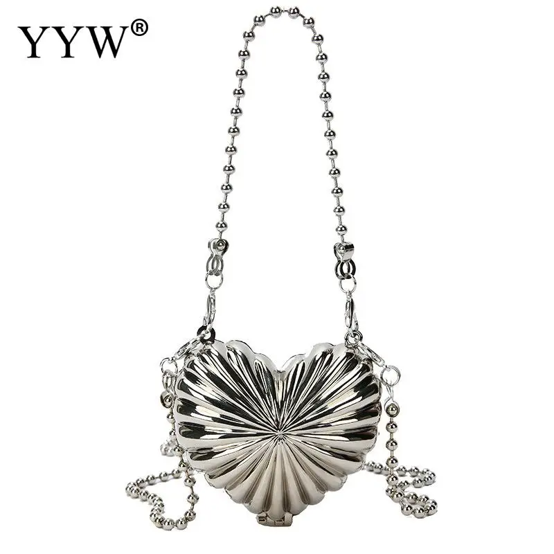 Silver Elegant Sling Handbag Female Shoulder Crossbody Bag Iron Mini Evening Bags Heart Pattern Clutch Wallets Prom Luxury Purse